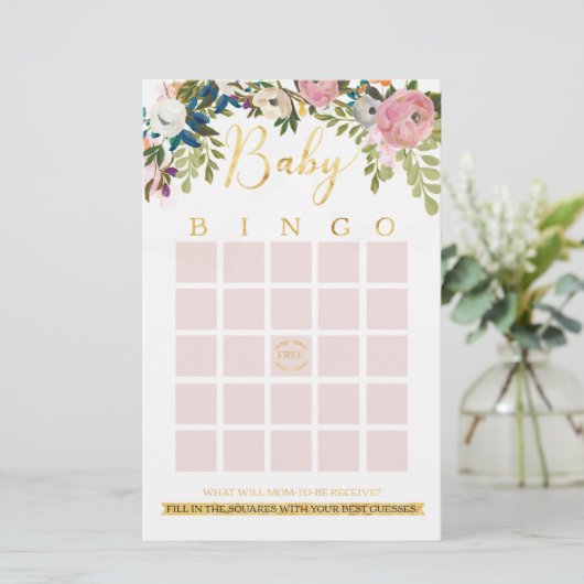 Floral Boho Chic Baby shower Bingo Game (Staand voorkant)