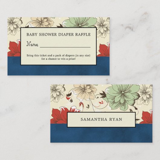 Floral Boho-Chic, Diaper Raffle Ticket Informatiekaartje (Voorkant / Achterkant)