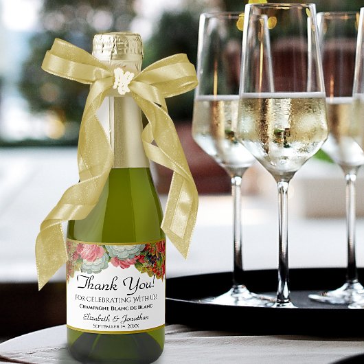  Floral Boho Chic Wedding Bedankt Mini Sparkling Wijnetiket