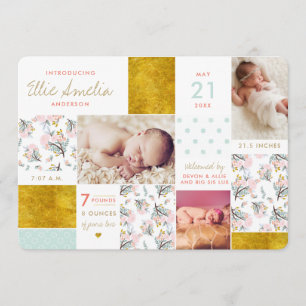 Floral Boho Collage Gold Birth koninklijke kaarten