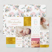 Floral Boho Collage Gold Birth koninklijke kaarten (Voorkant / Achterkant)