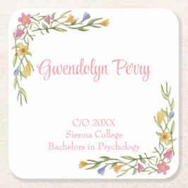 Floral Boho College Afstudeerfeest Kartonnen Onderzetters