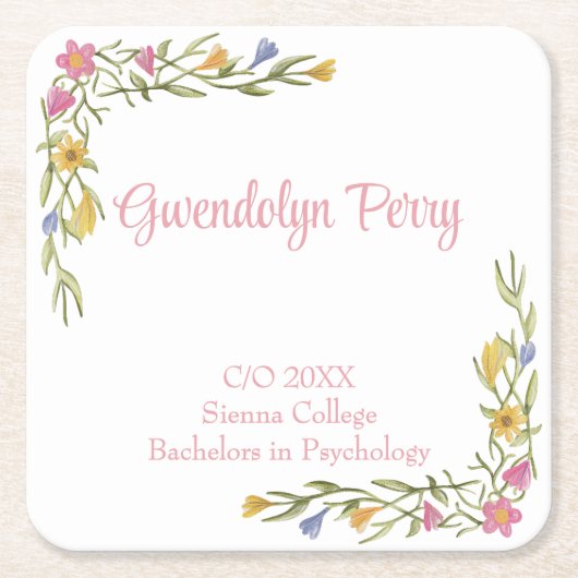 Floral Boho College Afstudeerfeest Kartonnen Onderzetters (Voorkant)