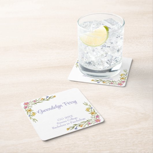 Floral Boho College Afstudeerfeest Kartonnen Onderzetters (Insitu)