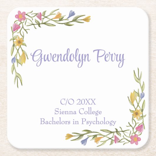 Floral Boho College Afstudeerfeest Kartonnen Onderzetters (Voorkant)