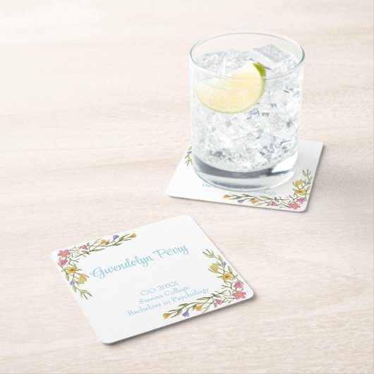 Floral Boho College Afstudeerfeest Kartonnen Onderzetters (Insitu)