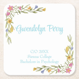 Floral Boho College Afstudeerfeest Kartonnen Onderzetters