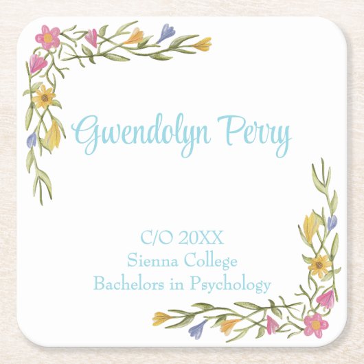 Floral Boho College Afstudeerfeest Kartonnen Onderzetters (Voorkant)