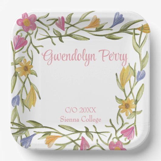 Floral Boho College Afstudeerfeest Papieren Bordje (Voorkant)