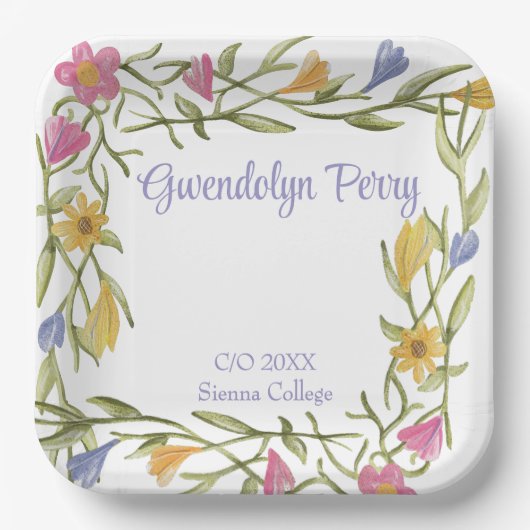 Floral Boho College Afstudeerfeest Papieren Bordje (Voorkant)