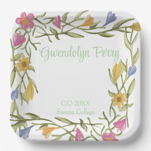 Floral Boho College Afstudeerfeest Papieren Bordje (Voorkant)