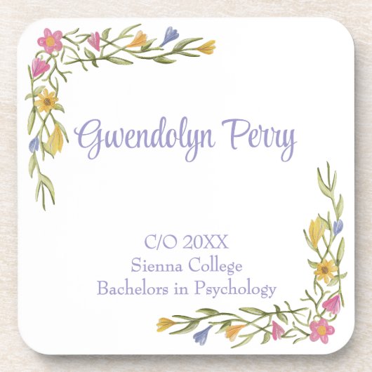 Floral Boho College Afstudeerfeest Plastic Bier Onderzetter (Voorkant)