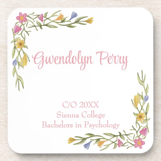 Floral Boho College Afstudeerfeest Plastic Bier Onderzetter (Voorkant)