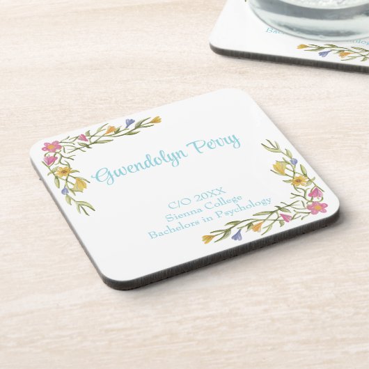 Floral Boho College Afstudeerfeest Plastic Bier Onderzetter (Linkerzijde)