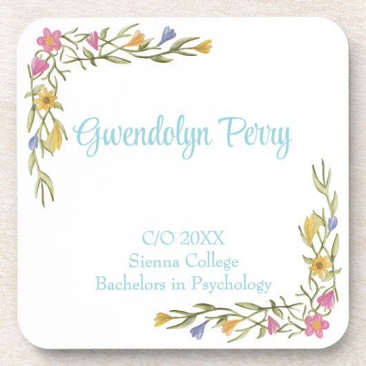 Floral Boho College Afstudeerfeest Plastic Bier Onderzetter (Voorkant)