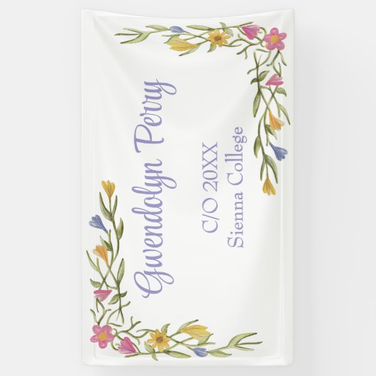 Floral Boho College Afstudeerfeest Spandoek (Verticaal)