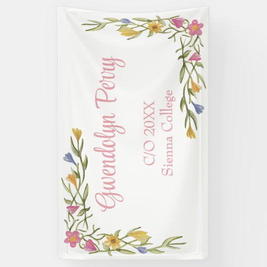 Floral Boho College Afstudeerfeest Spandoek (Verticaal)