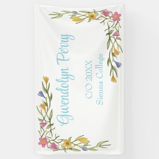 Floral Boho College Afstudeerfeest Spandoek (Verticaal)