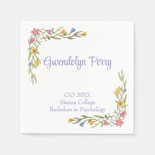 Floral Boho College Uitnodiging voor afstudeerfees Servet (Voorkant)