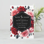 Floral Boho Crimson Red Wedding Save The Date (Staand voorkant)