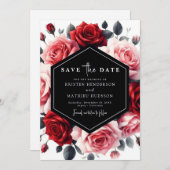 Floral Boho Crimson Red Wedding Save The Date (Voorkant / Achterkant)