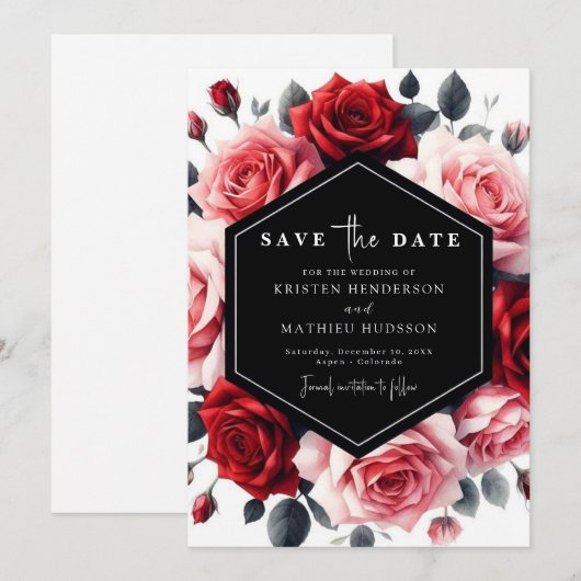 Floral Boho Crimson Red Wedding Save The Date (Voorkant / Achterkant)