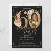Floral Boho Custom Photo Zwart Goud 60e Verjaardag Kaart (Voorkant)