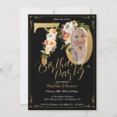 Floral Boho Custom Photo Zwart Goud 70e Verjaardag Kaart (Voorkant)
