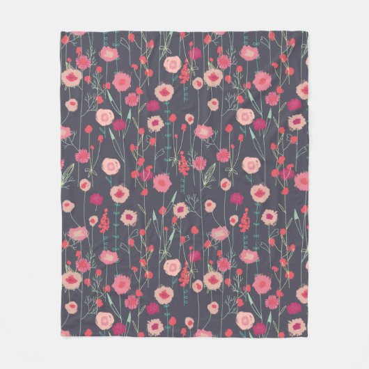 Floral Boho Dark Fleece Deken (Voorkant)