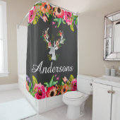 Floral Boho Deer Bath Shower Curtain Persoonlijk Douchegordijn (In situ)