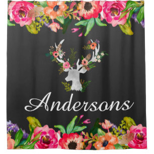 Floral Boho Deer Bath Shower Curtain Persoonlijk Douchegordijn