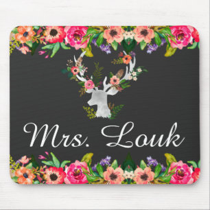 Floral Boho Deer Monogram Name Muismat