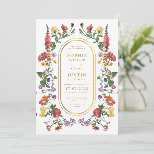 Floral Boho Double Sided Wedding Invitation Kaart (Staand voorkant)