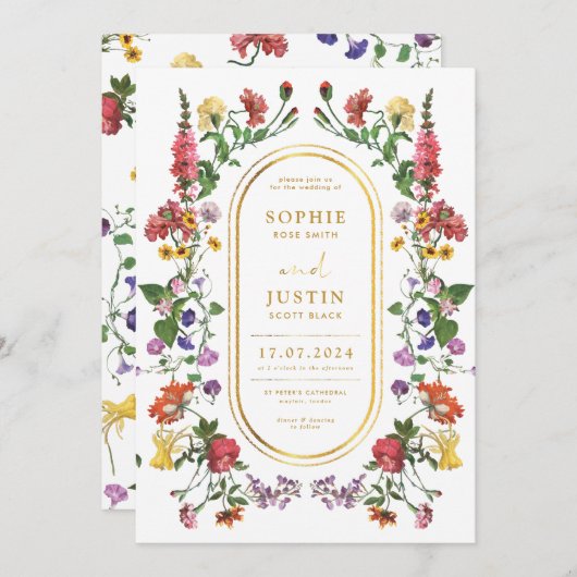 Floral Boho Double Sided Wedding Invitation Kaart (Voorkant / Achterkant)