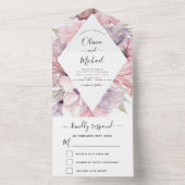 Floral Boho Dusty Pink Paars Wedding RSVP All In One Uitnodiging (Binnen)