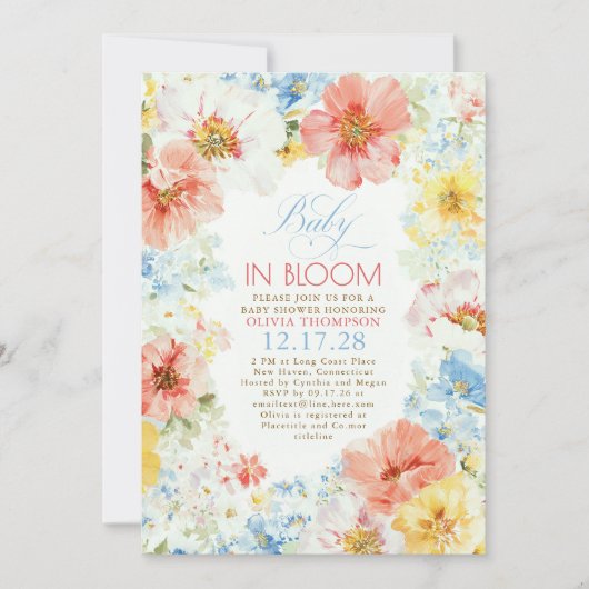 Floral Boho Elegant Baby in Bloom Baby Shower Kaart (Voorkant)