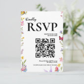 Floral Boho Elegant Wildflower QR Code Huwelijk RSVP Kaartje (Staand voorkant)