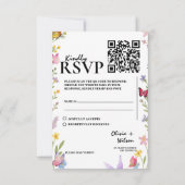 Floral Boho Elegant Wildflower QR Code Huwelijk RSVP Kaartje (Achterkant)