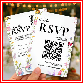 Floral Boho Elegant Wildflower QR Code Huwelijk RSVP Kaartje