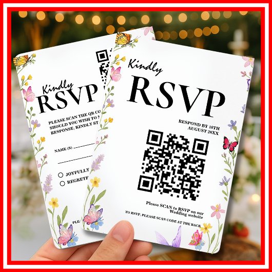 Floral Boho Elegant Wildflower QR Code Huwelijk RSVP Kaartje