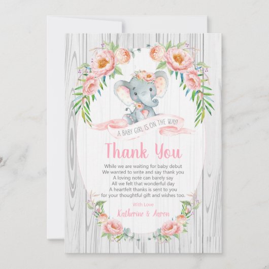Floral Boho Elephant Baby shower Bedankt Card Kaart (Voorkant)
