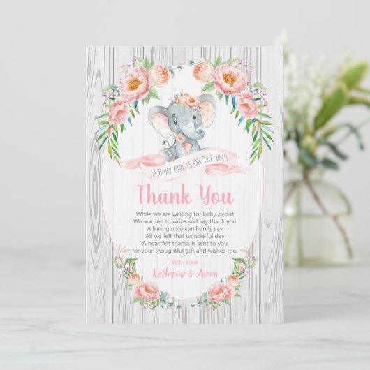 Floral Boho Elephant Baby shower Bedankt Card Kaart (Staand voorkant)