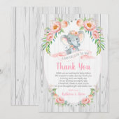Floral Boho Elephant Baby shower Bedankt Card Kaart (Voorkant / Achterkant)