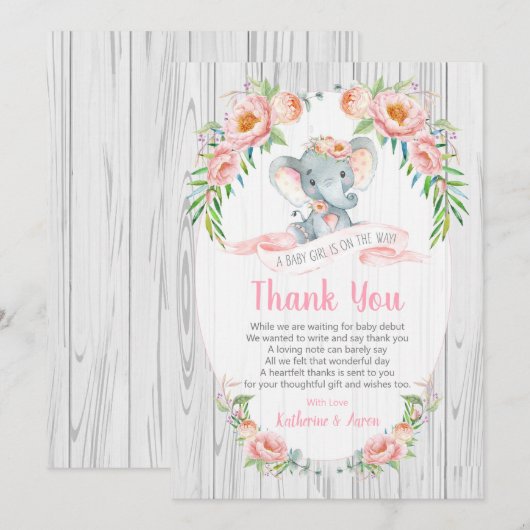 Floral Boho Elephant Baby shower Bedankt Card Kaart (Voorkant / Achterkant)