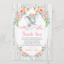 Floral Boho Elephant Baby shower Bedankt Card