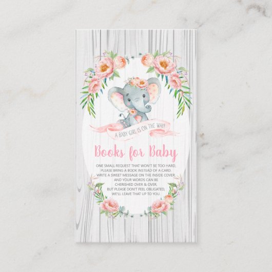 Floral Boho Elephant Baby shower brengt boek mee Informatiekaartje (Voorkant)