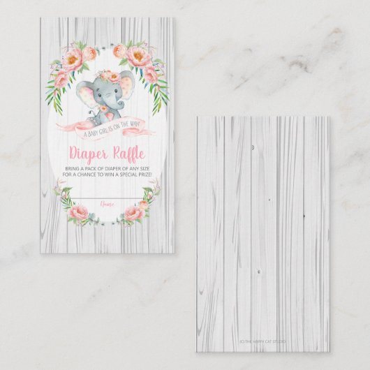 Floral Boho Elephant Baby shower Diaper Raffle Informatiekaartje (Voorkant / Achterkant)
