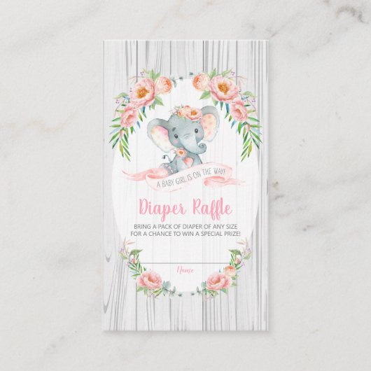 Floral Boho Elephant Baby shower Diaper Raffle Informatiekaartje (Voorkant)