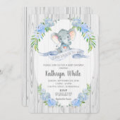 Floral Boho Elephant Baby shower Invitation Boy Kaart (Voorkant / Achterkant)