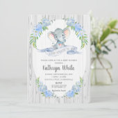 Floral Boho Elephant Baby shower Invitation Boy Kaart (Staand voorkant)